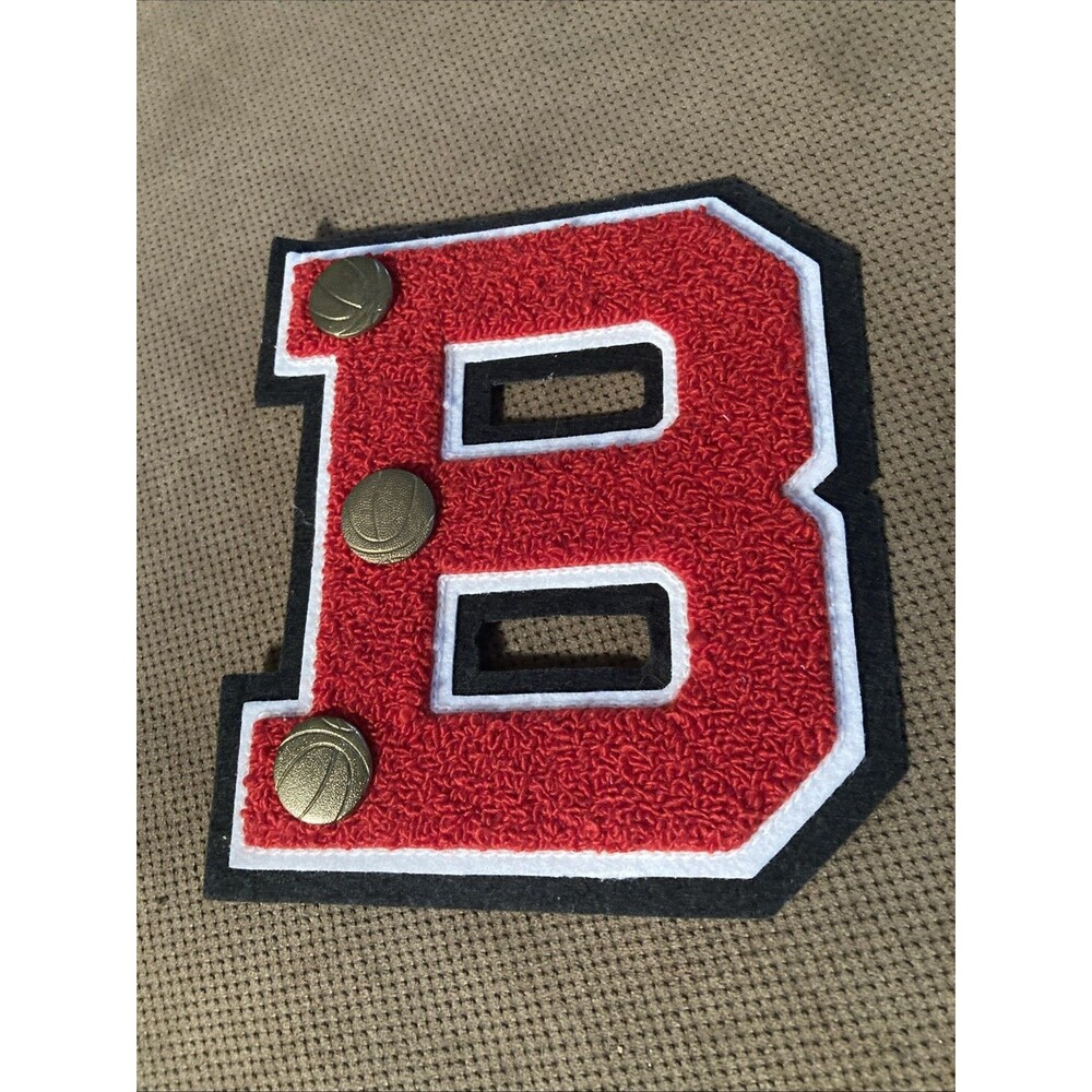 High School College Vintage red B Letterman Letter Sport Patch & Basketball Pins